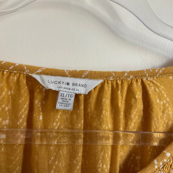 Lucky Brand Mustard Yellow Printed Smocked Detail Long Sleeve Tee - XL - Picture 4 of 7